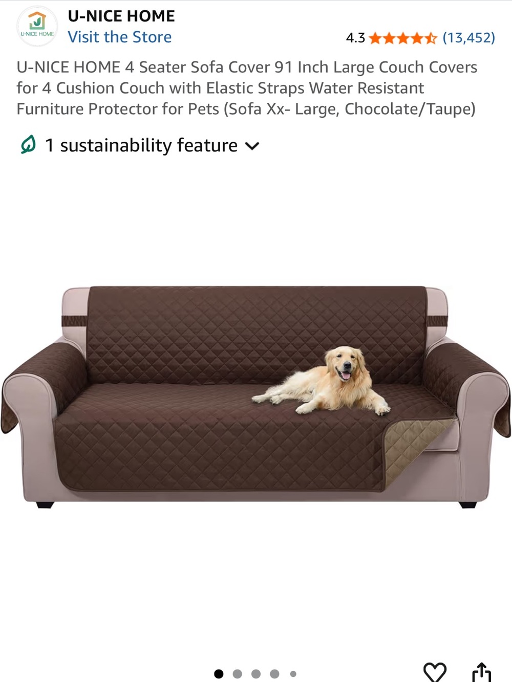U-NICE HOME Quilted Sofa Cover - Chocolate Brown